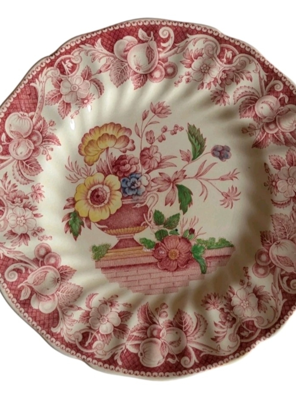 Royal Doulton Pink Floral Transferware Dinner Plate with Multicolor Bouquet